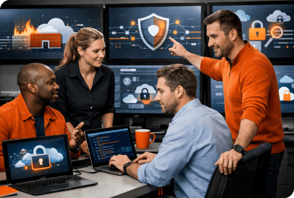 Team collaborating on Azure security protection domains
