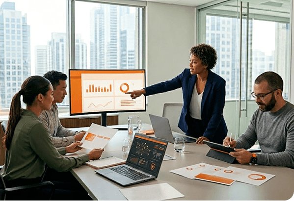 Security team reviewing deliverables in a meeting room