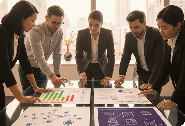 Team reviewing compliance deliverables and reports