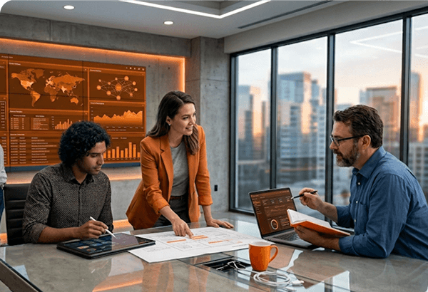 Team collaborating on NGSIEM architecture in a meeting room