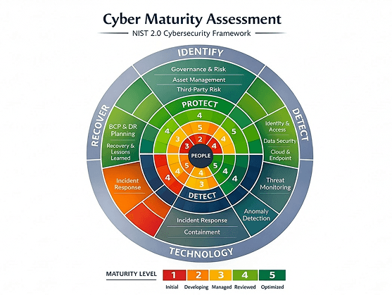 Cyber Maturity Assessment NIST 2.0 Cybersecurity Framework wheel diagram