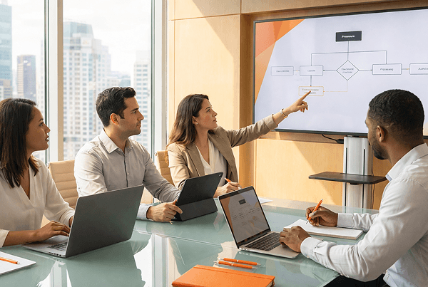 Team discussing data protection impact assessment