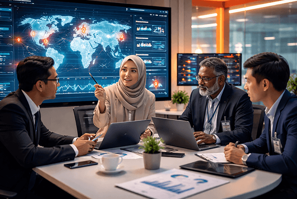 Team conducting crisis simulation meeting